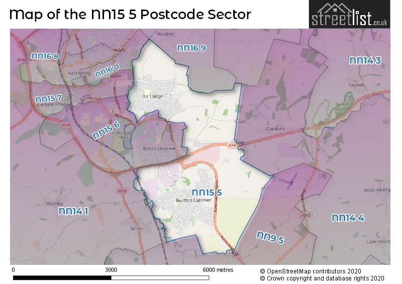 Map of the NN15 5 and surrounding postcode sector