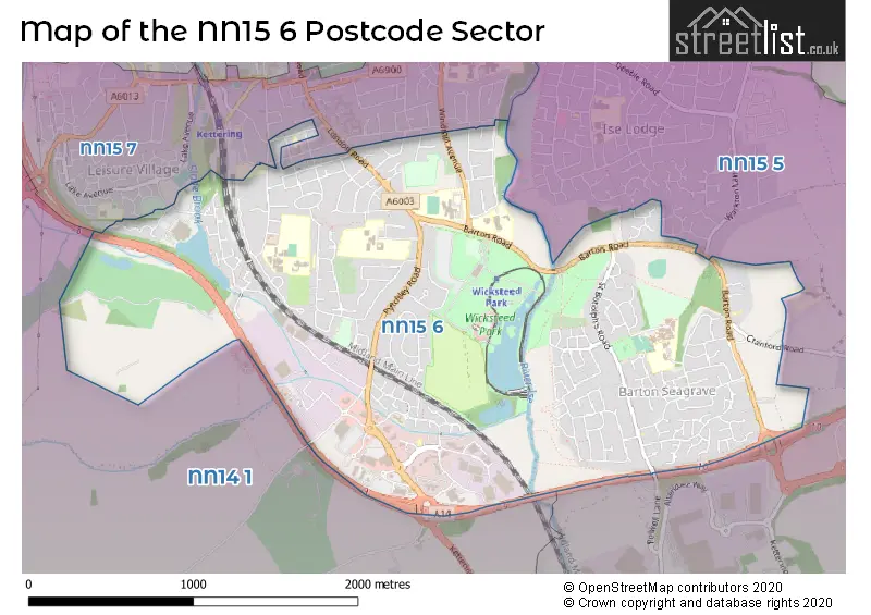 Map of the NN15 6 and surrounding postcode sector