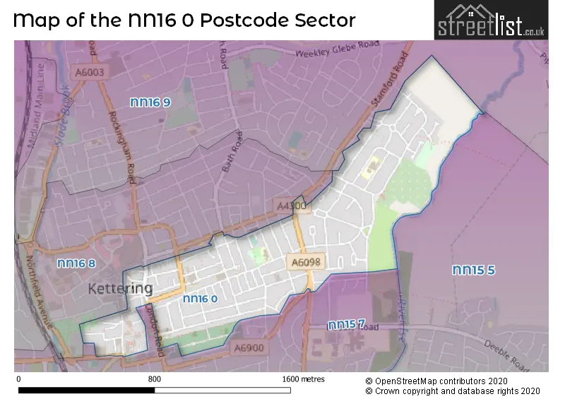 Map of the NN16 0 and surrounding postcode sector