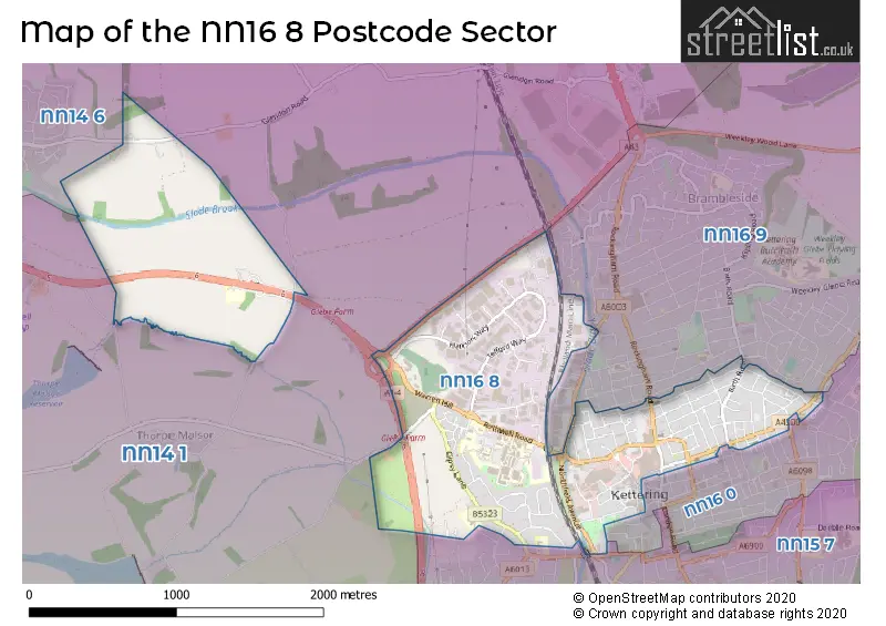 Map of the NN16 8 and surrounding postcode sector