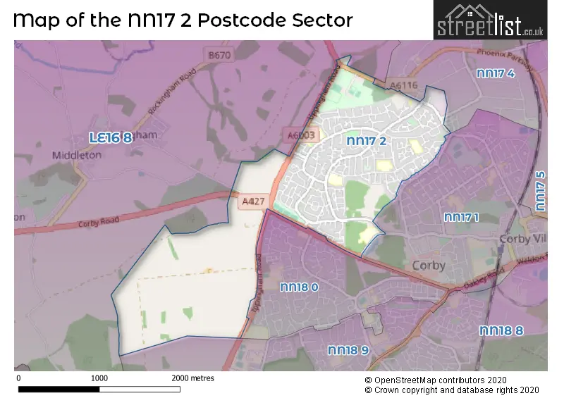 Map of the NN17 2 and surrounding postcode sector