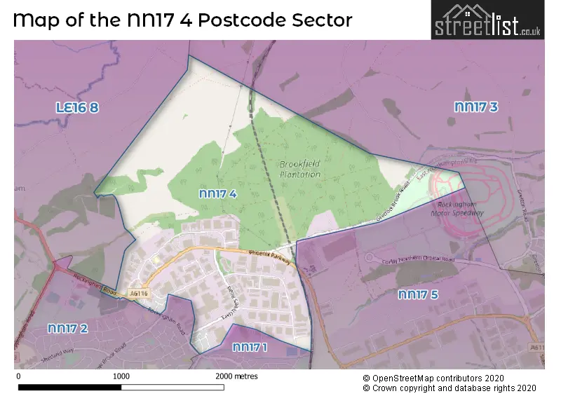 Map of the NN17 4 and surrounding postcode sector