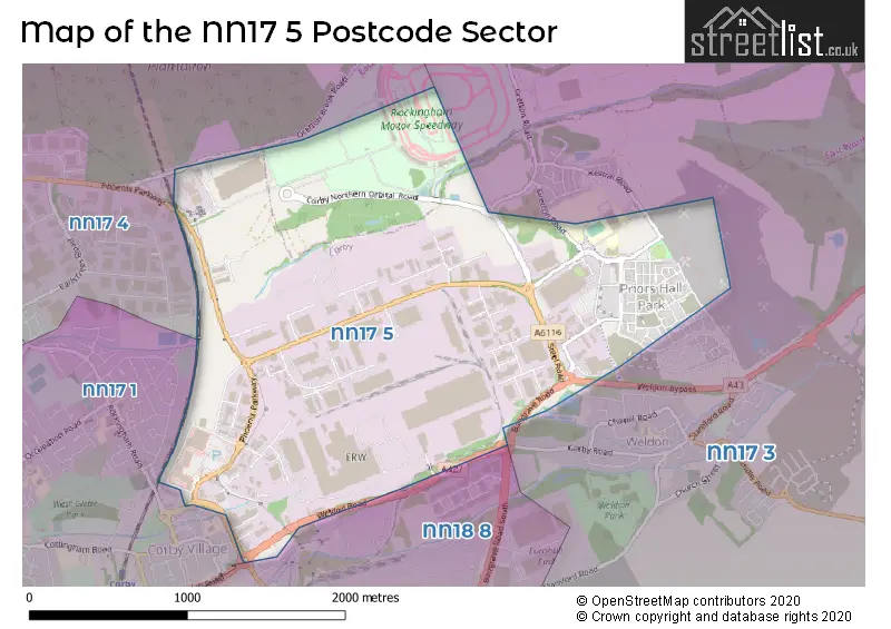 Map of the NN17 5 and surrounding postcode sector