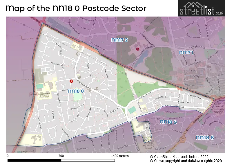 Map of the NN18 0 and surrounding postcode sector