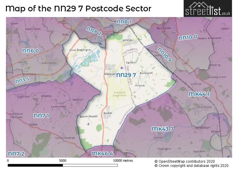 Map of the NN29 7 and surrounding postcode sector