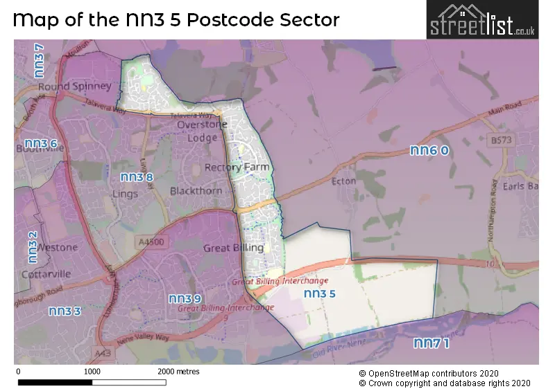 Map of the NN3 5 and surrounding postcode sector