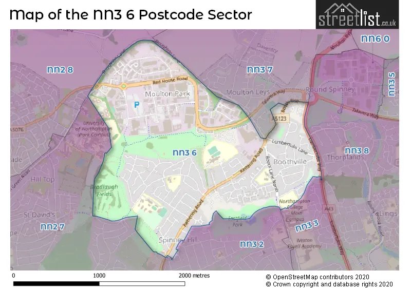 Map of the NN3 6 and surrounding postcode sector