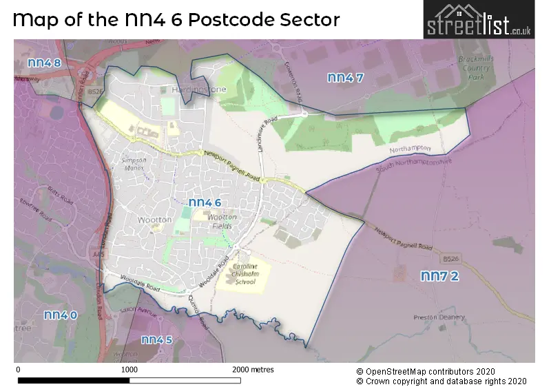 Map of the NN4 6 and surrounding postcode sector