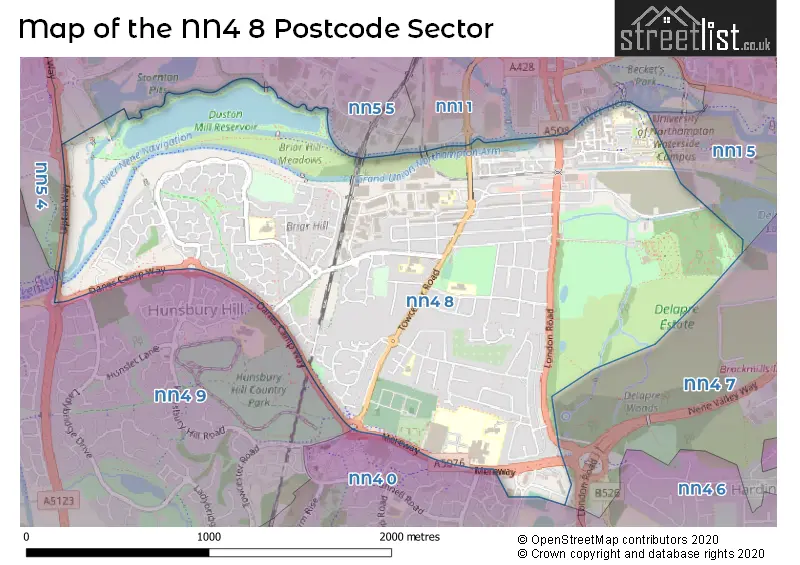 Map of the NN4 8 and surrounding postcode sector