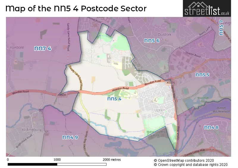 Map of the NN5 4 and surrounding postcode sector