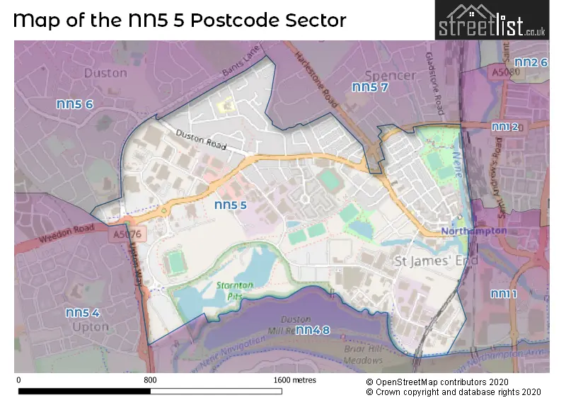 Map of the NN5 5 and surrounding postcode sector