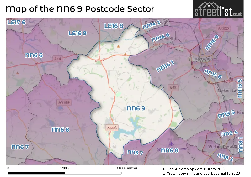 Map of the NN6 9 and surrounding postcode sector