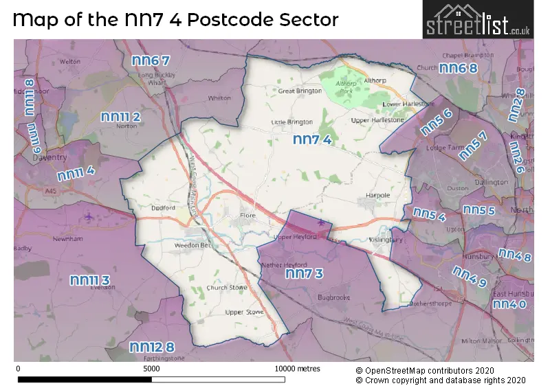 Map of the NN7 4 and surrounding postcode sector
