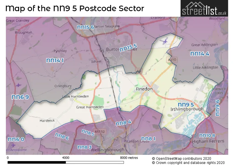 Map of the NN9 5 and surrounding postcode sector