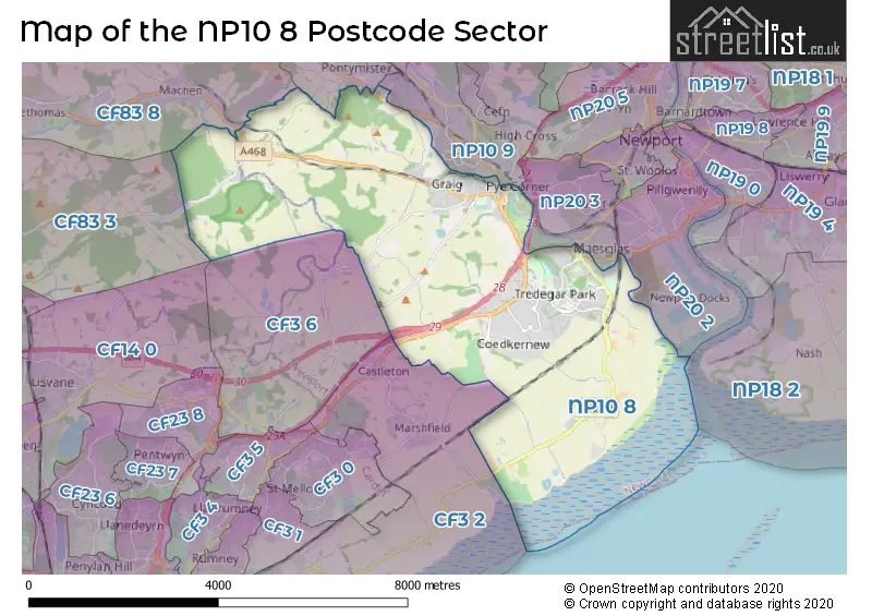 Map of the NP10 8 and surrounding postcode sector