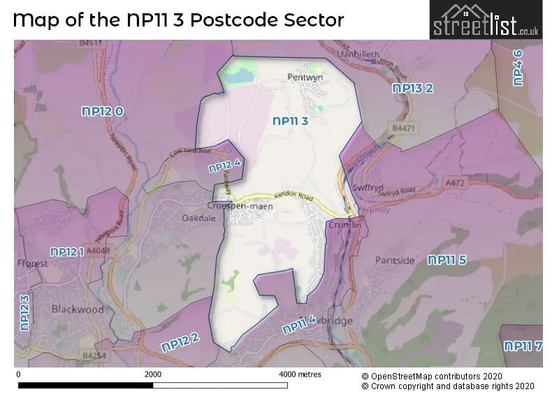 Map of the NP11 3 and surrounding postcode sector