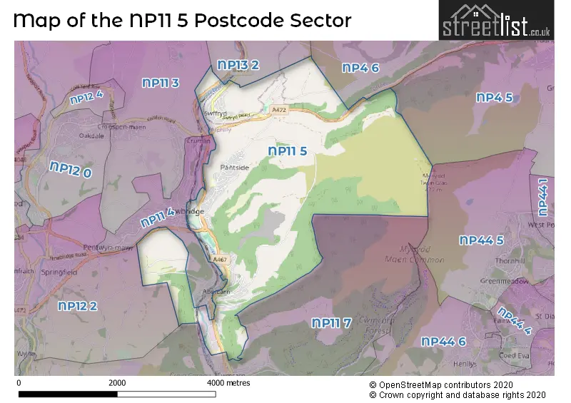 Map of the NP11 5 and surrounding postcode sector