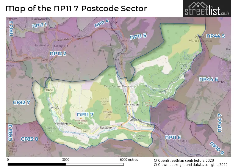 Map of the NP11 7 and surrounding postcode sector