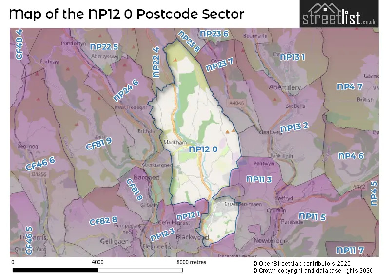 Map of the NP12 0 and surrounding postcode sector