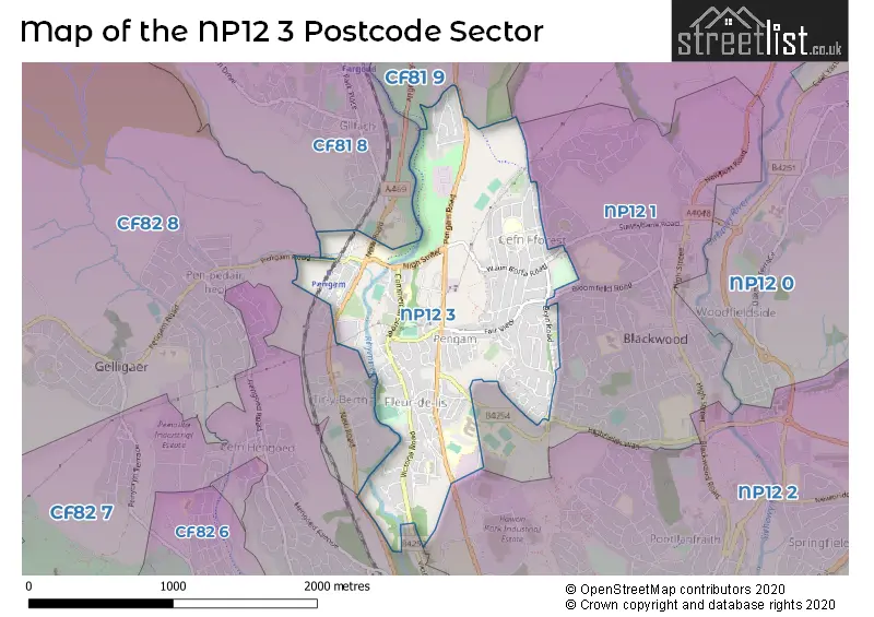 Map of the NP12 3 and surrounding postcode sector