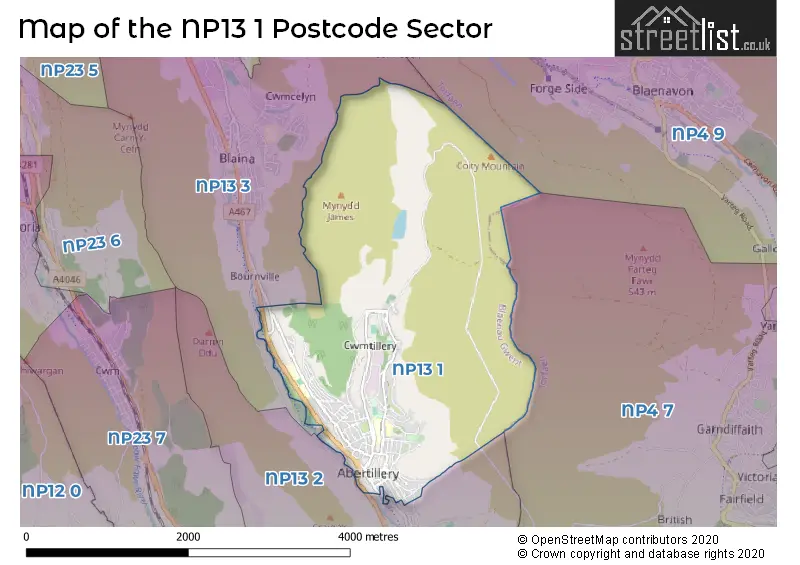 Map of the NP13 1 and surrounding postcode sector