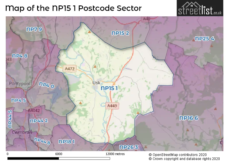 Map of the NP15 1 and surrounding postcode sector