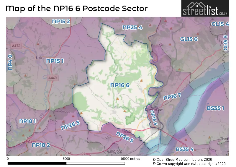 Map of the NP16 6 and surrounding postcode sector