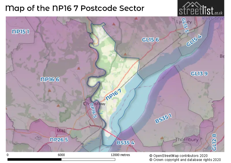 Map of the NP16 7 and surrounding postcode sector