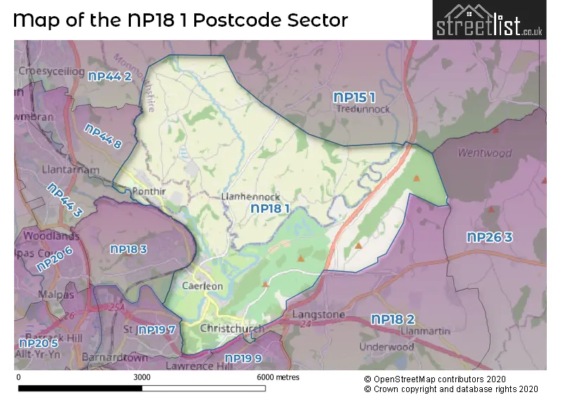 Map of the NP18 1 and surrounding postcode sector