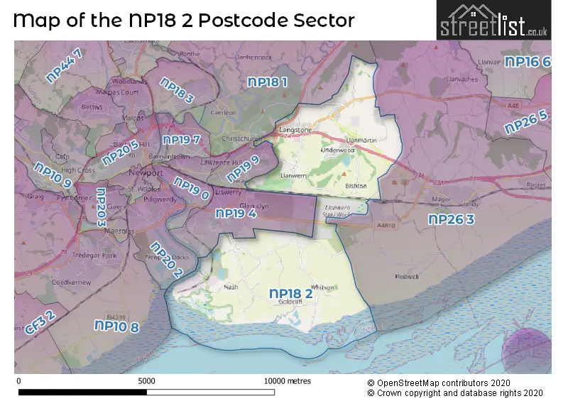 Map of the NP18 2 and surrounding postcode sector