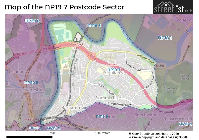 Map of the NP19 7 and surrounding postcode sector