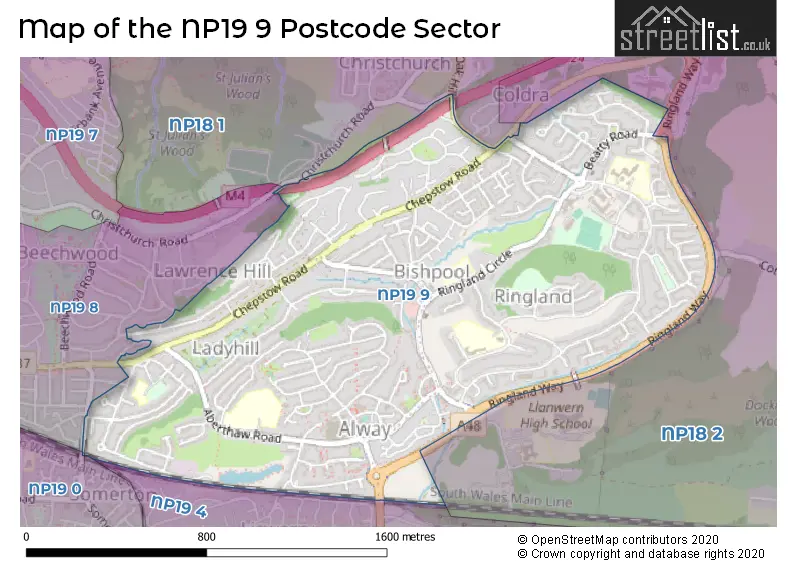 Map of the NP19 9 and surrounding postcode sector
