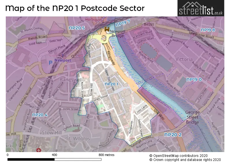 Map of the NP20 1 and surrounding postcode sector