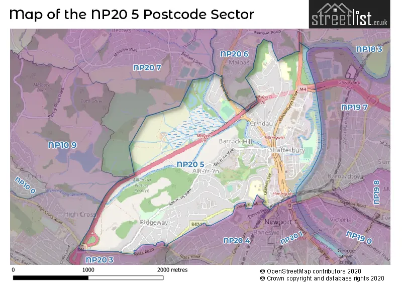 Map of the NP20 5 and surrounding postcode sector