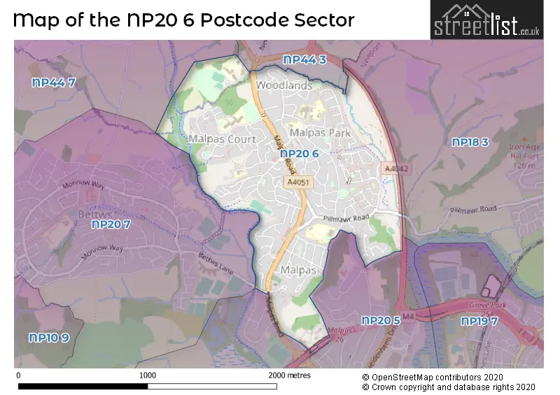 Map of the NP20 6 and surrounding postcode sector