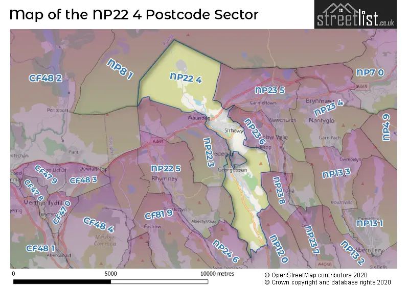 Map of the NP22 4 and surrounding postcode sector