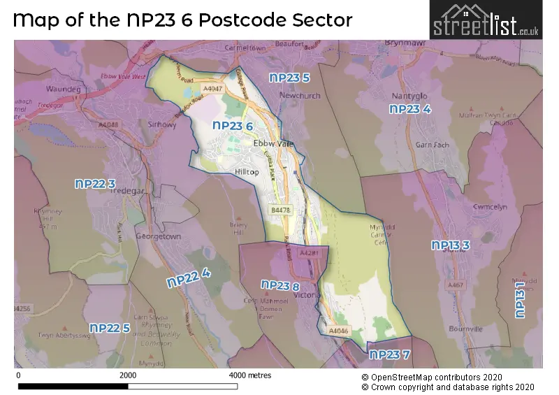 Map of the NP23 6 and surrounding postcode sector