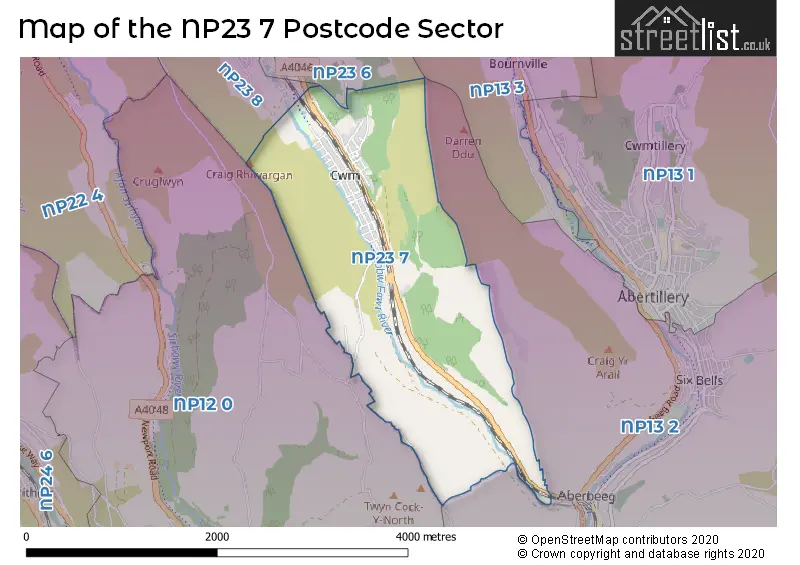Map of the NP23 7 and surrounding postcode sector