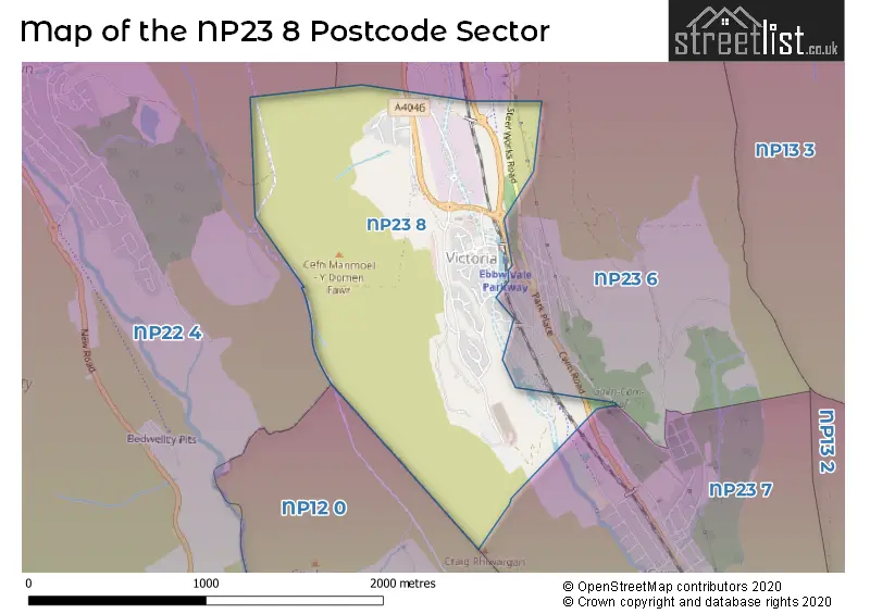 Map of the NP23 8 and surrounding postcode sector