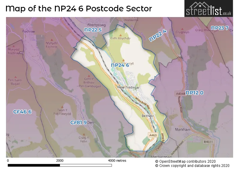 Map of the NP24 6 and surrounding postcode sector
