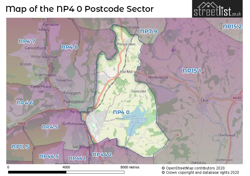 Map of the NP4 0 and surrounding postcode sector