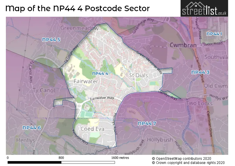 Map of the NP44 4 and surrounding postcode sector