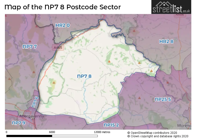 Map of the NP7 8 and surrounding postcode sector