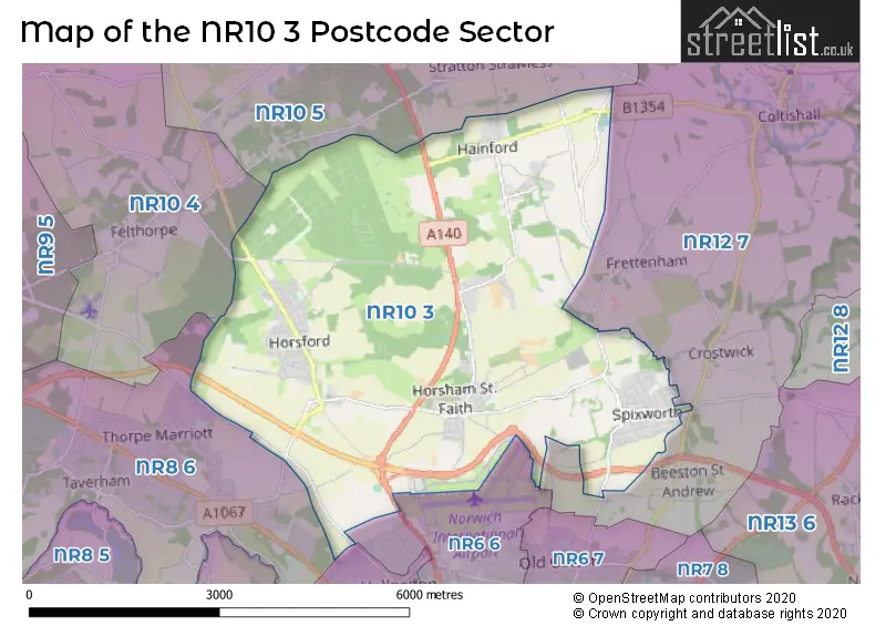 Map of the NR10 3 and surrounding postcode sector