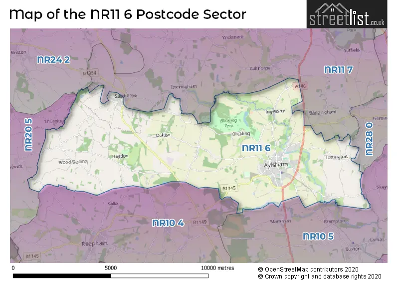 Map of the NR11 6 and surrounding postcode sector