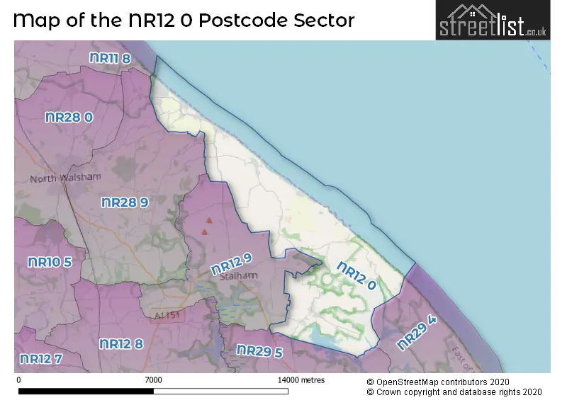 Map of the NR12 0 and surrounding postcode sector