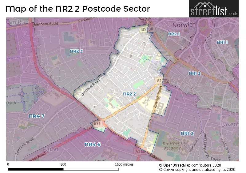 Map of the NR2 2 and surrounding postcode sector