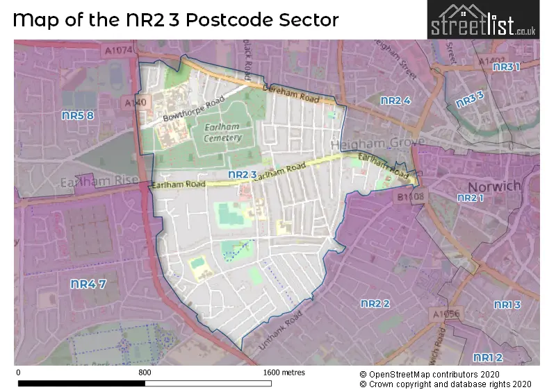Map of the NR2 3 and surrounding postcode sector