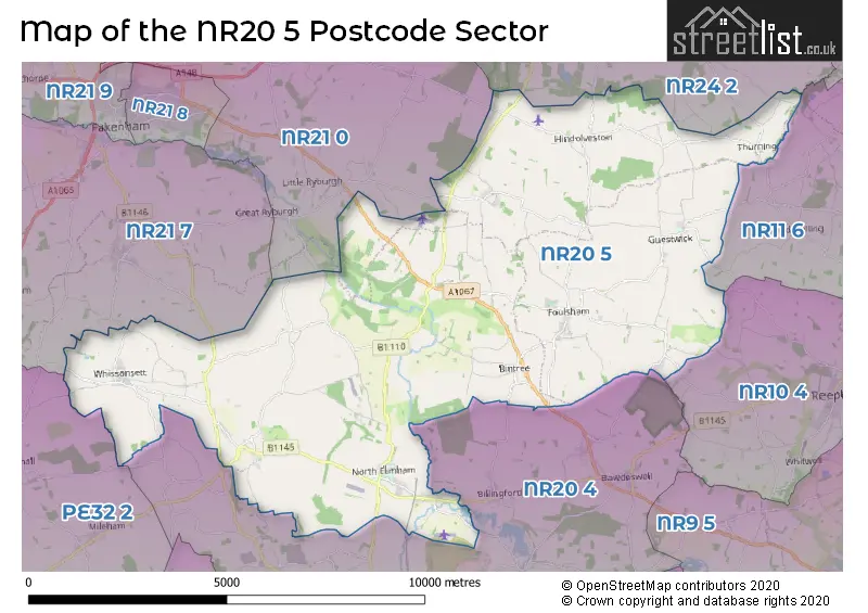 Map of the NR20 5 and surrounding postcode sector