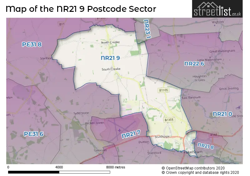 Map of the NR21 9 and surrounding postcode sector